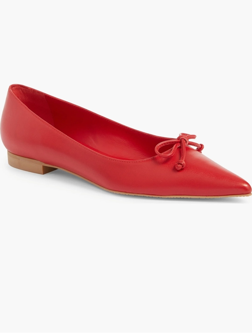 Stuart Weitzman Landon Red Pointed Bow Leather Ballet Flat 39 NWOB
